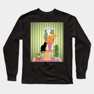 House Panther Admiring Flowers Long Sleeve T-Shirt